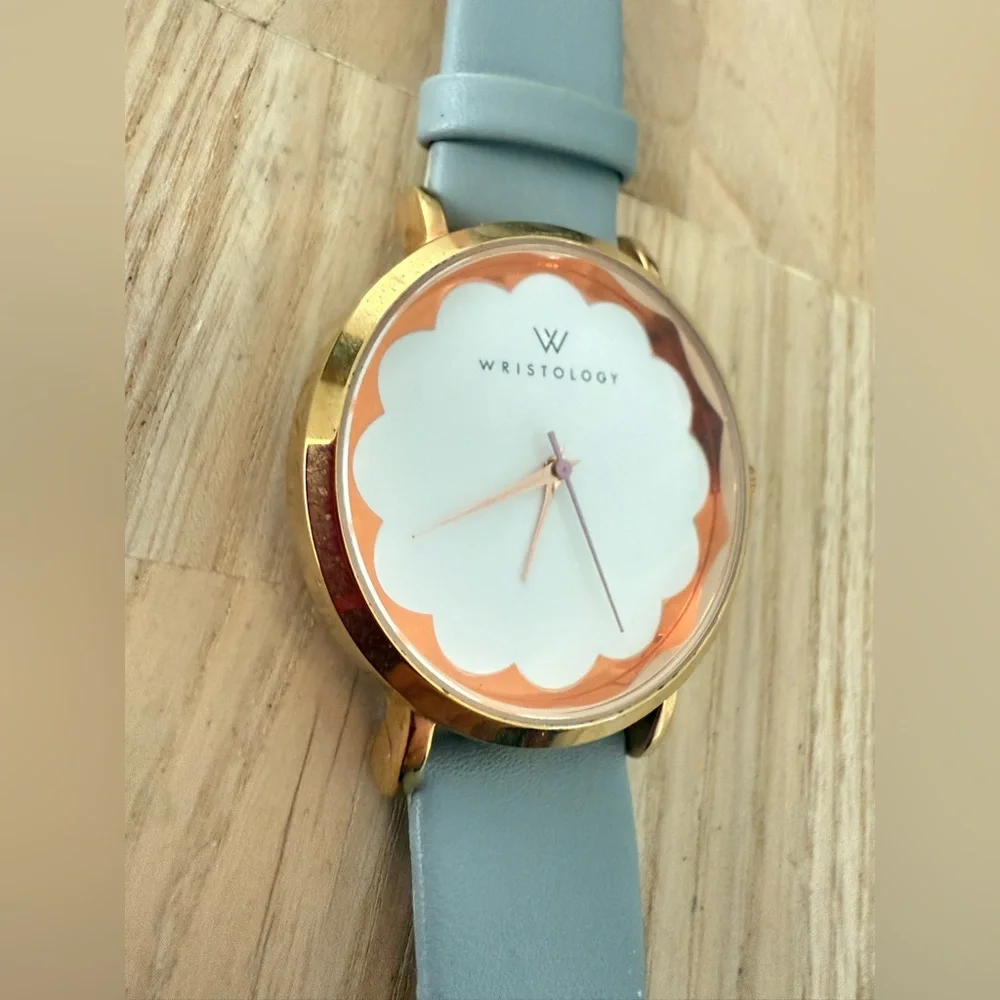 Wristology ladies Olivia gold tone gray leather watch NEW BATTERY
